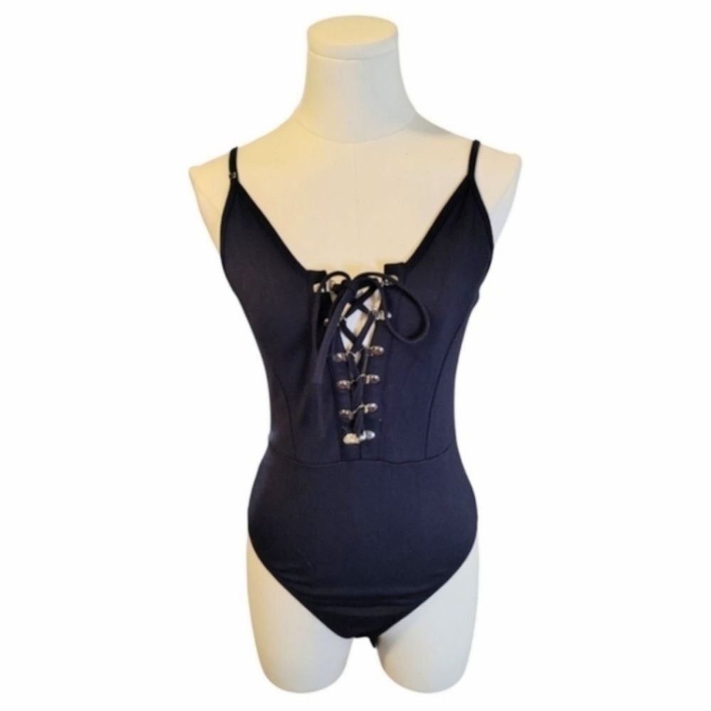 Dream Bandits Australia Ribbon Navy Blue Bodysuit With Silver Clasps Size Small